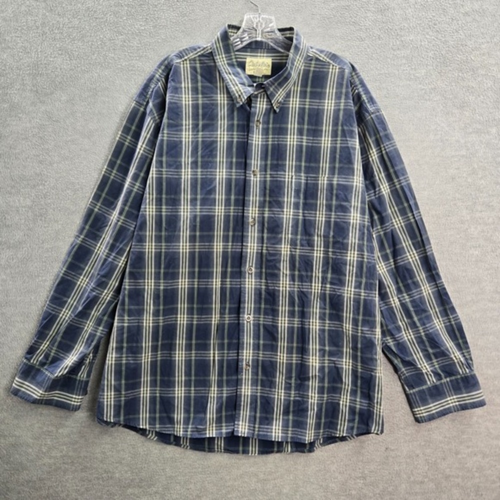 Cabela's Men Button Up‎ Shirt 2XL Blue Plaid Reg Fit Cottong Long Sleeve